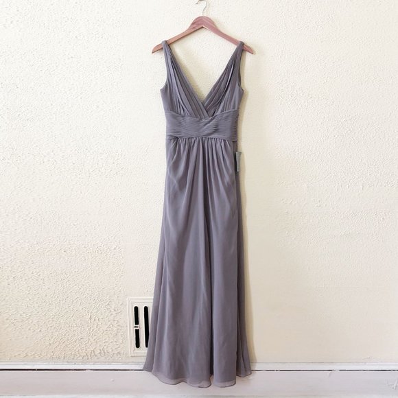 NWT Monique Lhullier Smoke Grey Pleated Chiffon Bridesmaid Dress 4 - Picture 2 of 5